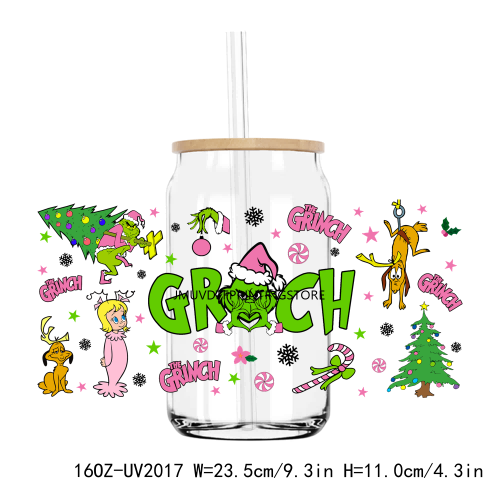 Christmas Cartoon Grinch 16OZ UV DTF Cup Wrap Transfers Stickers Custom Labels DIY Durable Waterproof Logo For Libbey Glass Can