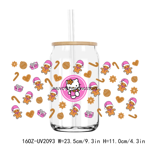 Christmas Cute Cat Honey Bear 16OZ UV DTF Cup Wrap Transfer Stickers Custom Labels DIY  Waterproof Logo For Libbey Glass Can