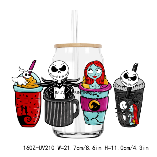 Christmas Jack And Sally 16OZ UV DTF Cup Wrap Transfers Stickers Custom Labels DIY Durable Waterproof Logo For Libbey Glass Can