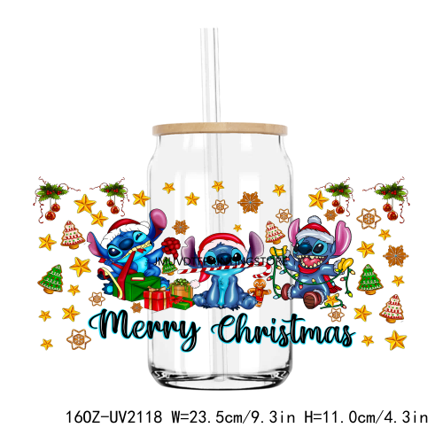 3D Inflated Merry Christmas Mouse 16OZ UV DTF Cup Wrap Transfer Stickers Custom Labels DIY  Waterproof Logo For Libbey Glass Can
