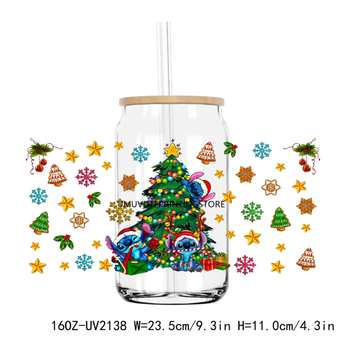3D Inflated Merry Christmas Mouse 16OZ UV DTF Cup Wrap Transfer Stickers Custom Labels DIY  Waterproof Logo For Libbey Glass Can