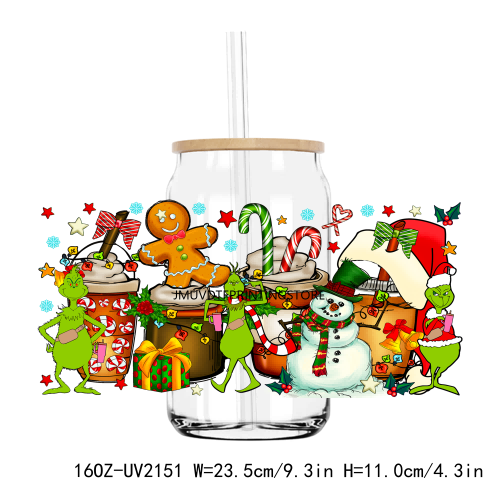Christmas Cartoon Movie Characters 16OZ UV DTF Cup Wrap Transfer Stickers Custom Labels DIY Waterproof Logo For Libbey Glass Can