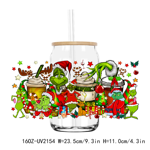 Christmas Cartoon Movie Characters 16OZ UV DTF Cup Wrap Transfer Stickers Custom Labels DIY Waterproof Logo For Libbey Glass Can