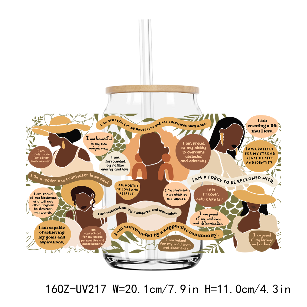 Black History Afro Women Quotes 16OZ UV DTF Stickers Wrap