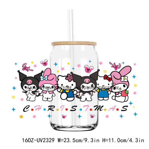 Christmas Cute Cartoon Cat With Coffee UV DTF Sticker For 16OZ Libbey Glass Cup Can Wrap Transfer Sticker Custom Labels DIY Logo