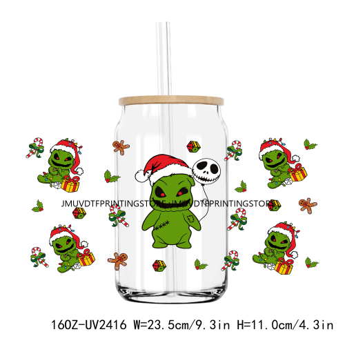 Merry Christmas Blue Cartoon Character UV DTF Sticker For 16OZ Libbey Glass Cup Can Wrap Transfer Sticker Custom Labels DIY Logo