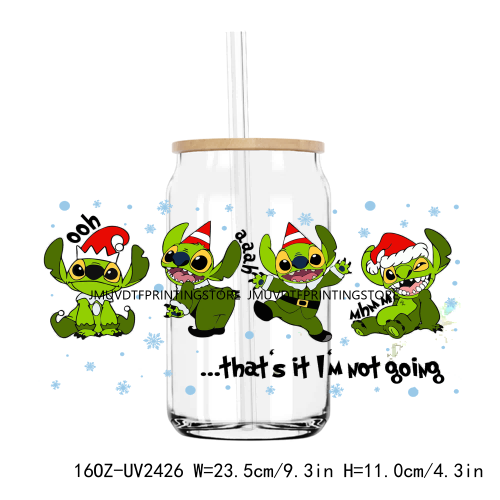 Merry Christmas Blue Cartoon Character UV DTF Sticker For 16OZ Libbey Glass Cup Can Wrap Transfer Sticker Custom Labels DIY Logo