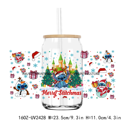 Merry Christmas Blue Cartoon Character UV DTF Sticker For 16OZ Libbey Glass Cup Can Wrap Transfer Sticker Custom Labels DIY Logo