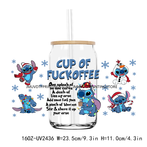 Merry Christmas Blue Cartoon Character UV DTF Sticker For 16OZ Libbey Glass Cup Can Wrap Transfer Sticker Custom Labels DIY Logo