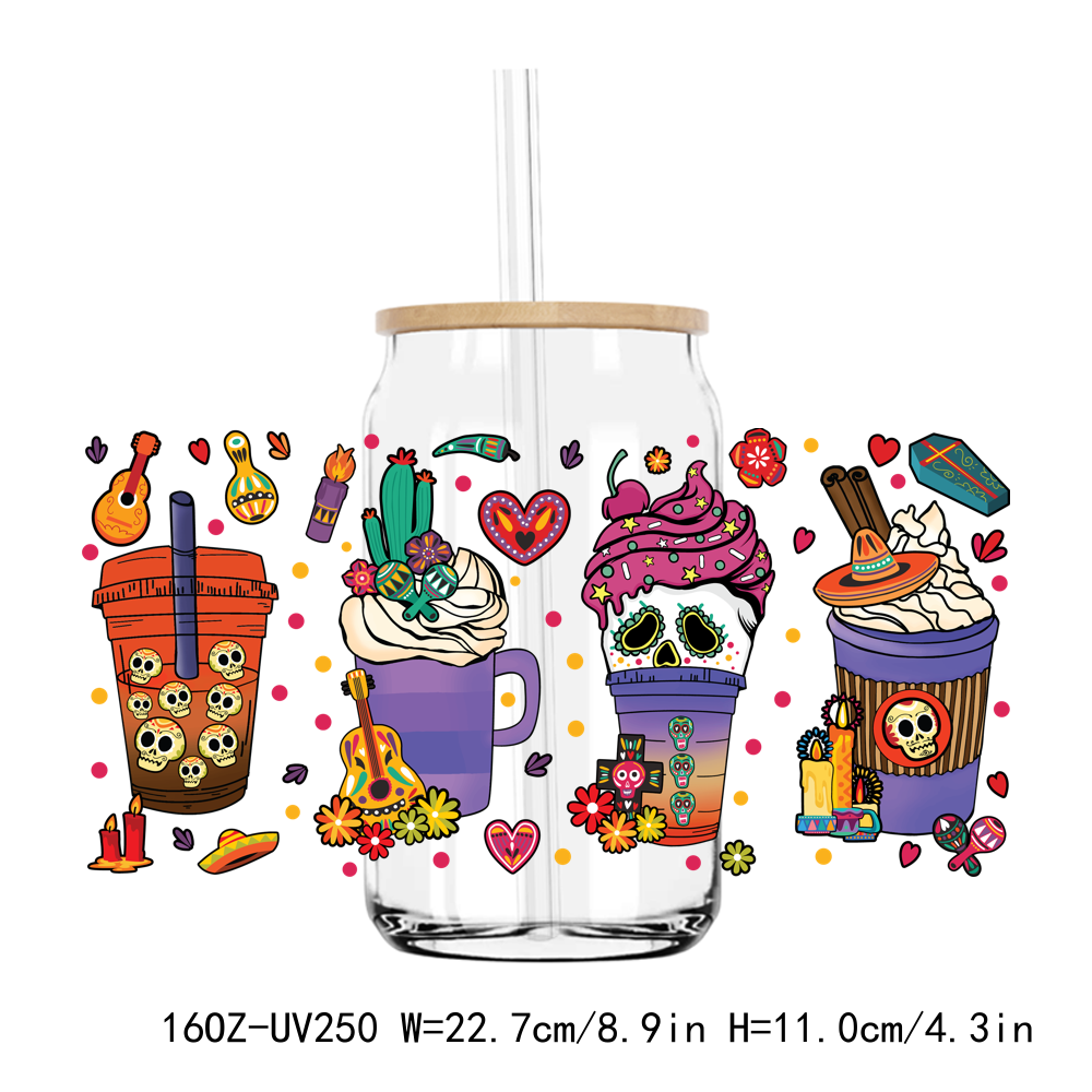 Mexican Girl Waith Coffee Concha Pan 16OZ UV DTF Stickers Wrap