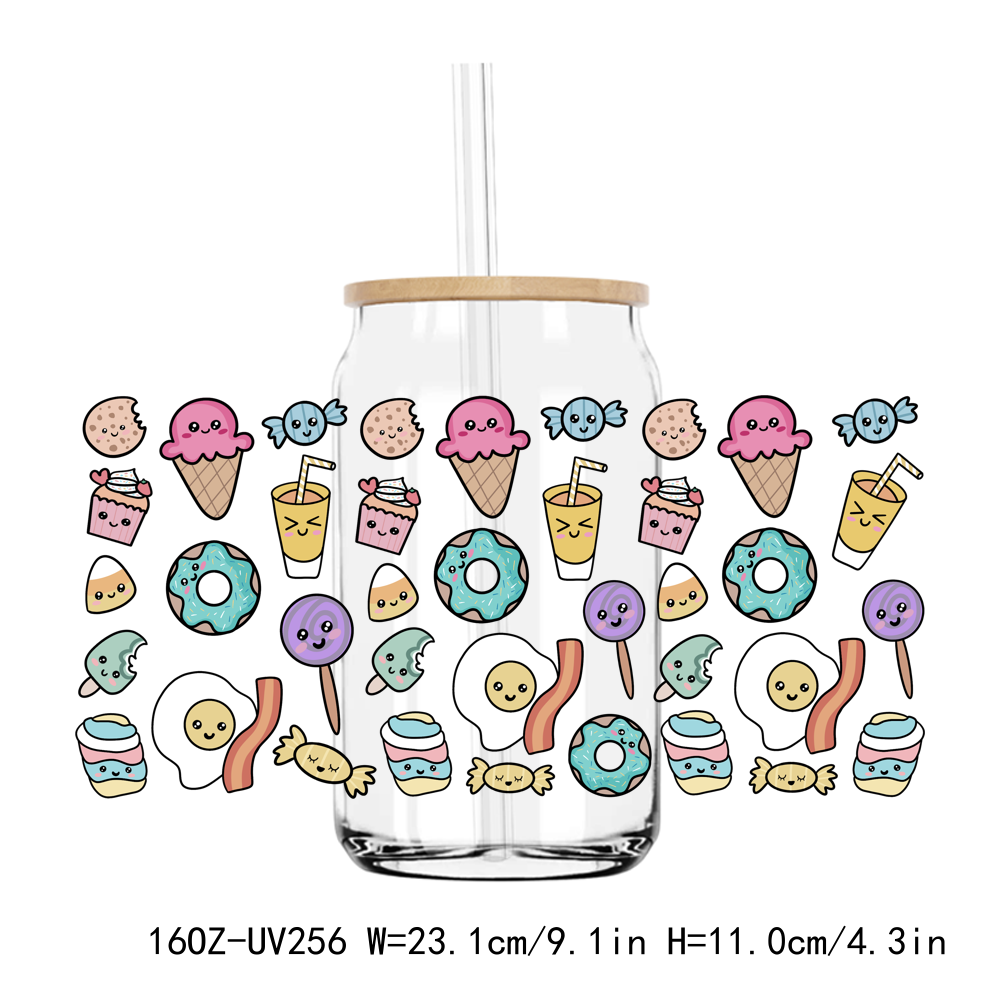 Ice Cream Food Cartoon 16OZ UV DTF Stickers Wrap