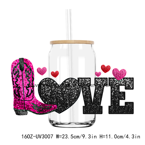 Western Valentine's Day Cowgirl 16OZ UV DTF Cup Wrap Transfers Stickers Custom Labels DIY Waterproof Logo For Libbey Glass Can