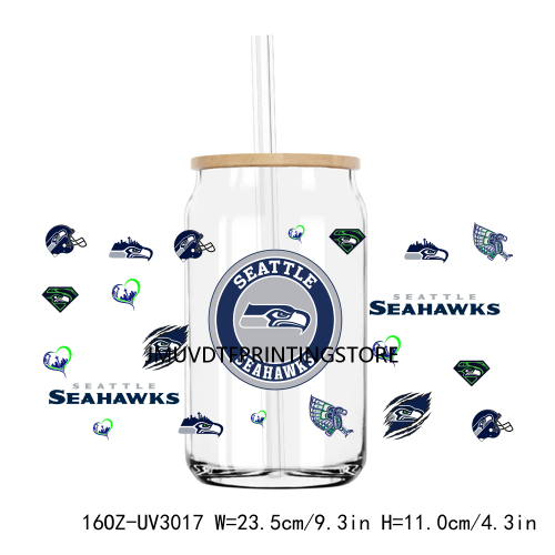 American Football Team Sport 16OZ UV DTF Cup Wrap Transfers Stickers Custom Label DIY Waterproof Logo For Libbey Glass Can