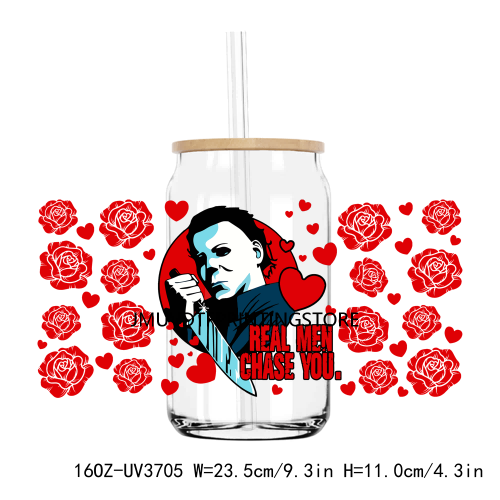 Horror Killer Pink Valentine Day 16OZ UV DTF Cup Wrap Transfers Stickers Custom Label DIY Waterproof Logo For Libbey Glass Can