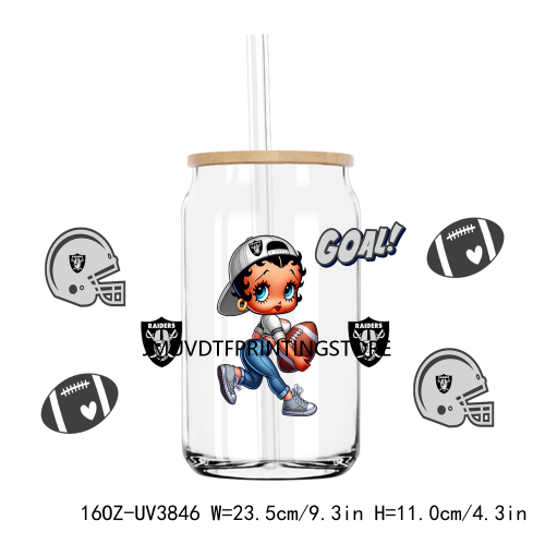 American Football Team Sport 16OZ UV DTF Cup Wrap Transfers Stickers Custom Label DIY Waterproof Logo For Libbey Glass Can