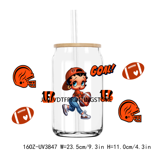 American Football Team Sport 16OZ UV DTF Cup Wrap Transfers Stickers Custom Label DIY Waterproof Logo For Libbey Glass Can