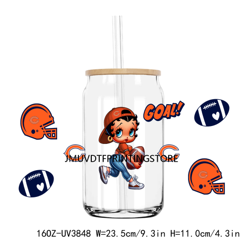 American Football Team Sport 16OZ UV DTF Cup Wrap Transfers Stickers Custom Label DIY Waterproof Logo For Libbey Glass Can