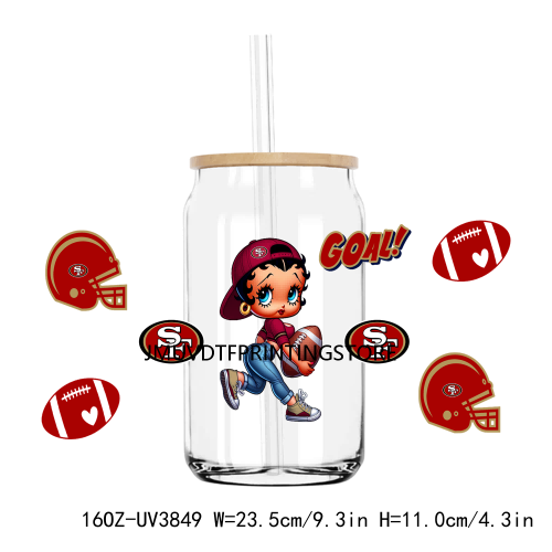 American Football Team Sport 16OZ UV DTF Cup Wrap Transfers Stickers Custom Label DIY Waterproof Logo For Libbey Glass Can