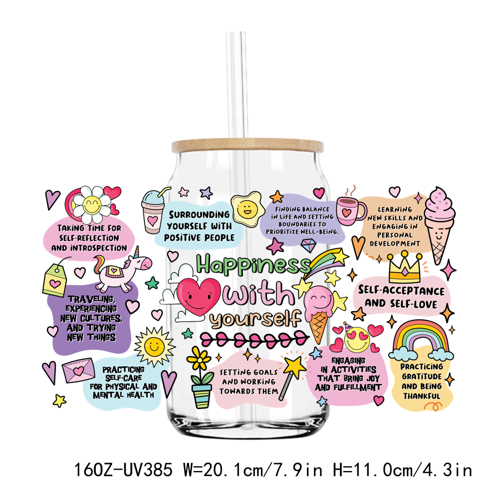 Self Love Positive Quotes 16OZ UV DTF Stickers Wrap