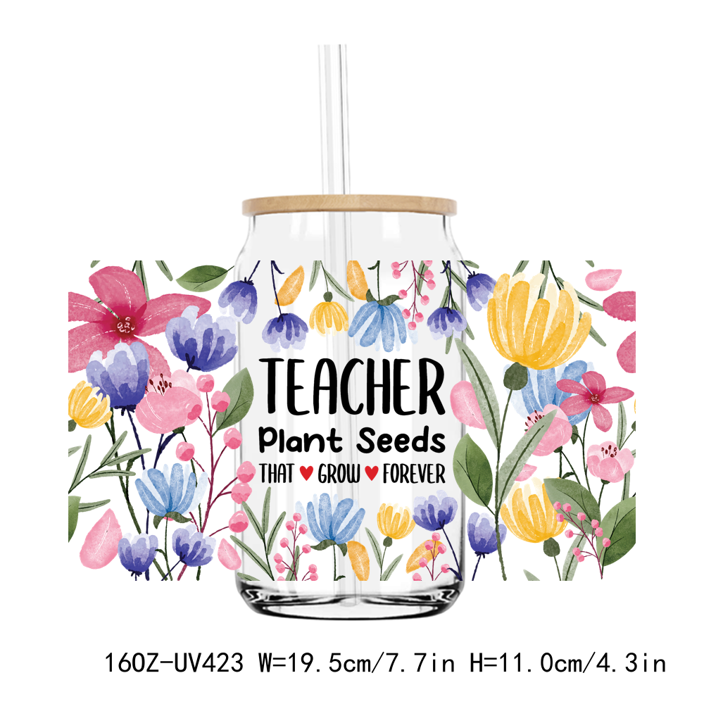 Teacher Love Floral 16OZ UV DTF Stickers Wrap