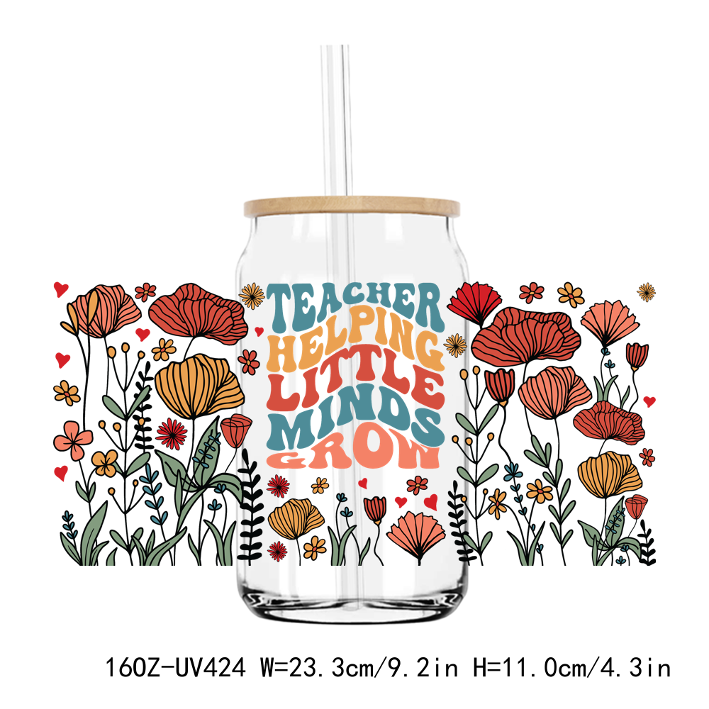 Teacher Love Floral 16OZ UV DTF Stickers Wrap