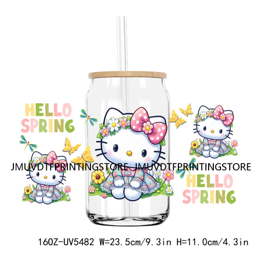 Girl Power Cartoon Best Friends UV DTF Sticker For 16OZ Libbey Glass Cup Can Wrap Transfer Stickers Custom DIY Logo Hello Spring