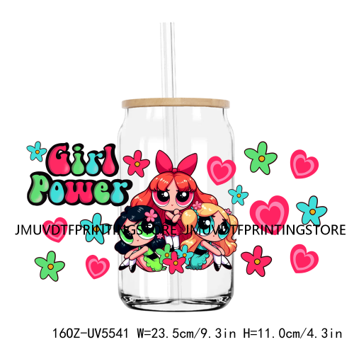 Girl Power Cartoon Best Friends UV DTF Sticker For 16OZ Libbey Glass Cup Can Wrap Transfer Stickers Custom DIY Logo Hello Spring