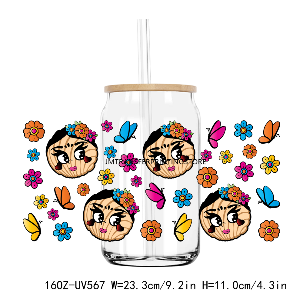 Mexican Girl With Rose 16OZ UV DTF Wrap Sticker