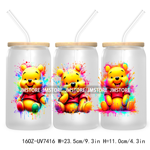 Graffiti Cartoon Bear Friends 16OZ UV DTF Cup Wrap Transfer Stickers Custom Labels Durable Waterproof Logo For Libbey Glass Can