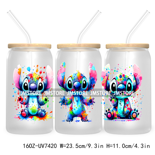 Graffiti Cartoon Bear Friends 16OZ UV DTF Cup Wrap Transfer Stickers Custom Labels Durable Waterproof Logo For Libbey Glass Can