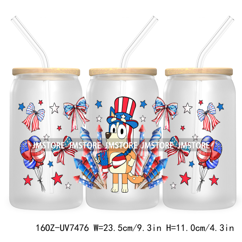 Cartoon Blue Dog Mama Dad Family 16OZ UV DTF Cup Wrap Transfers Stickers For Libbey Glass Can Cups Tumbler Waterproof Labels