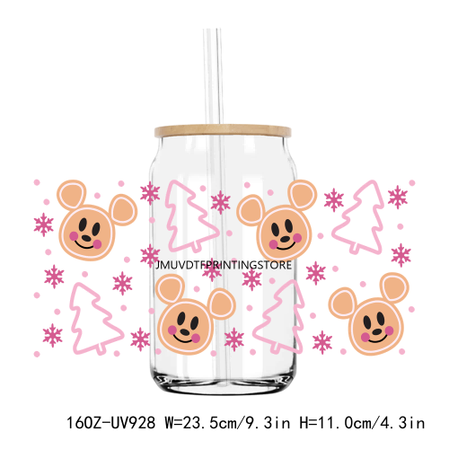 Merry Christmas Mouse 16OZ UV DTF Cup Wrap Transfers Stickers Custom Labels DIY Durable Waterproof Logo For Libbey Glass Can