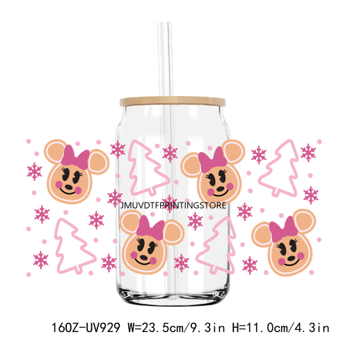 Merry Christmas Mouse 16OZ UV DTF Cup Wrap Transfers Stickers Custom Labels DIY Durable Waterproof Logo For Libbey Glass Can