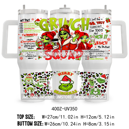 Retro Green Guy Merry Christmas Tis The Season UV DTF 40OZ Tumbler Wrap Ready To Apply Good Quality Waterproof Transfer Stickers