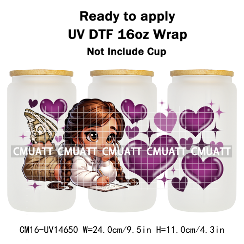 UV DTF Cup Wraps 16OZ Wholesale Custom Bulk Waterproof Cartoon Lovely Princess Design For DIY Craft Mug Glass
