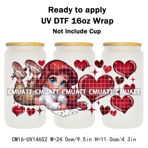 UV DTF Cup Wraps 16OZ Wholesale Custom Bulk Waterproof Cartoon Lovely Princess Design For DIY Craft Mug Glass