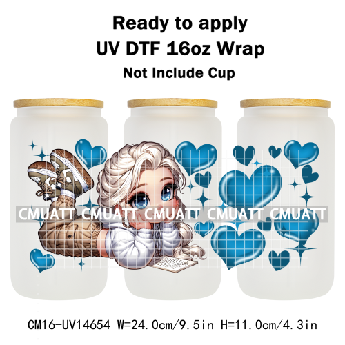 UV DTF Cup Wraps 16OZ Wholesale Custom Bulk Waterproof Cartoon Lovely Princess Design For DIY Craft Mug Glass