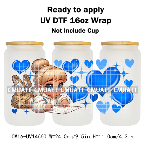 UV DTF Cup Wraps 16OZ Wholesale Custom Bulk Waterproof Cartoon Lovely Princess Design For DIY Craft Mug Glass