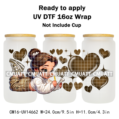 UV DTF Cup Wraps 16OZ Wholesale Custom Bulk Waterproof Cartoon Lovely Princess Design For DIY Craft Mug Glass