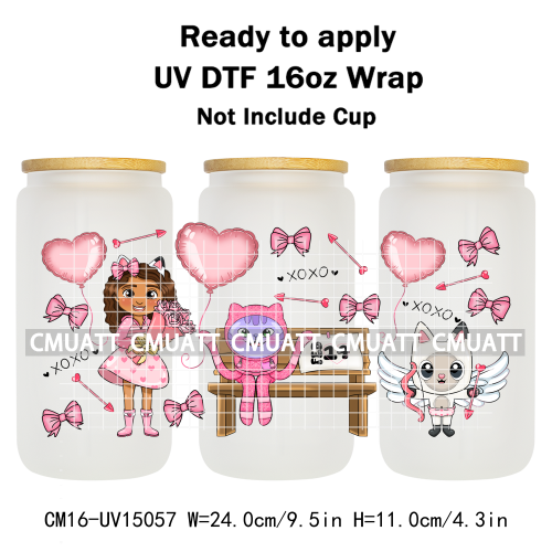 UV DTF Cup Wraps Wholesale Custom Bulk Waterproof Cartoon Cat Pink Designs For Mugs Bottle 16oz Glass DIY