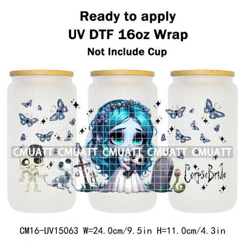 UV DTF Cup Wraps Wholesale Custom Bulk Waterproof Cartoon Witch Designs For Mugs Bottle 16oz Glass Printing