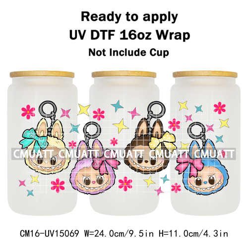 UV DTF Cup Wraps 16OZ Wholesale Custom Bulk Waterproof Cartoon Cute Monster Transfer Designs For Mug Glass