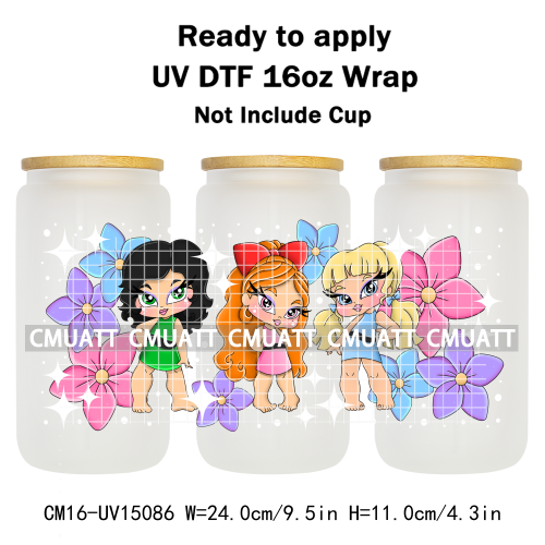UV DTF Cup Wraps Wholesale Custom Bulk Waterproof Cartoon Cat Pink Designs For Mugs Bottle 16oz Glass DIY