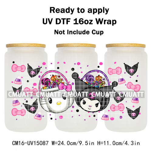 UV DTF Cup Wraps Wholesale Custom Bulk Waterproof Cartoon Witch Designs For Mugs Bottle 16oz Glass Printing