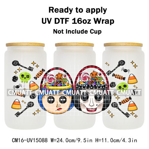 UV DTF Cup Wraps Wholesale Custom Bulk Waterproof Cartoon Witch Designs For Mugs Bottle 16oz Glass Printing