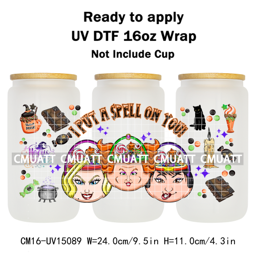UV DTF Cup Wraps Wholesale Custom Bulk Waterproof Cartoon Witch Designs For Mugs Bottle 16oz Glass Printing