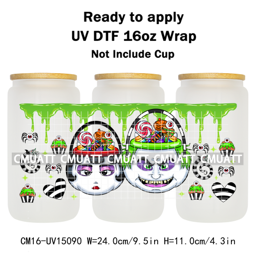 UV DTF Cup Wraps Wholesale Custom Bulk Waterproof Cartoon Witch Designs For Mugs Bottle 16oz Glass Printing