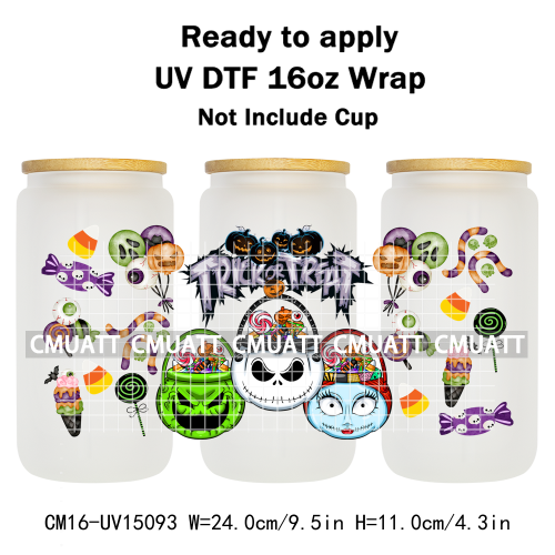 UV DTF Cup Wraps Wholesale Custom Bulk Waterproof Cartoon Witch Designs For Mugs Bottle 16oz Glass Printing