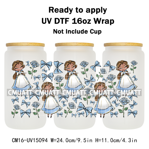 UV DTF Transfer Cup Wraps Princess 16 once Bulk Designs For Mugs Bottle Glass Tumbler Custom DIY Craft