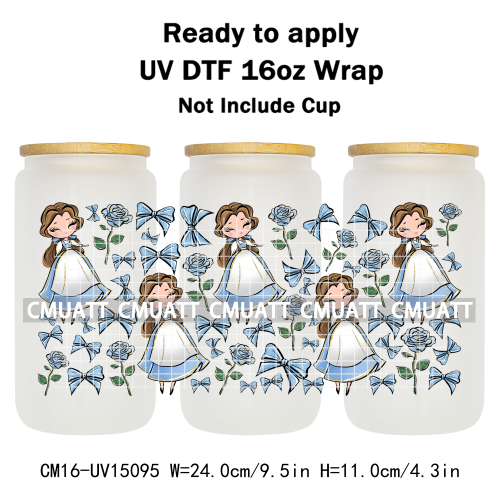 UV DTF Transfer Cup Wraps Princess 16 once Bulk Designs For Mugs Bottle Glass Tumbler Custom DIY Craft